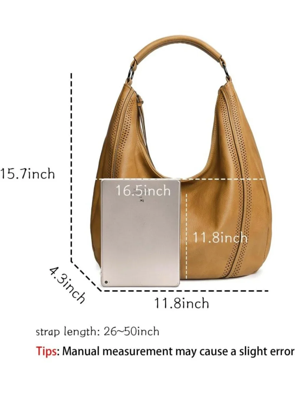 Soft Leather Hobo Shoulder Bag Tote with Adjustable Crossbody Strap for Work
